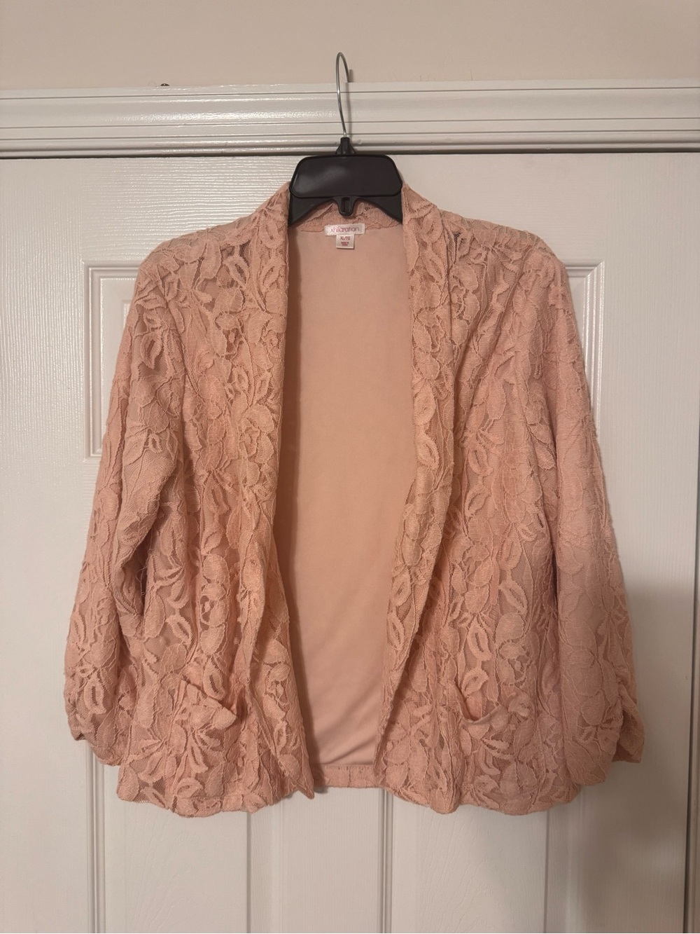Xhilaration Blush Pink Floral Lace Open-Front Quarter Sleeve Length Blazer